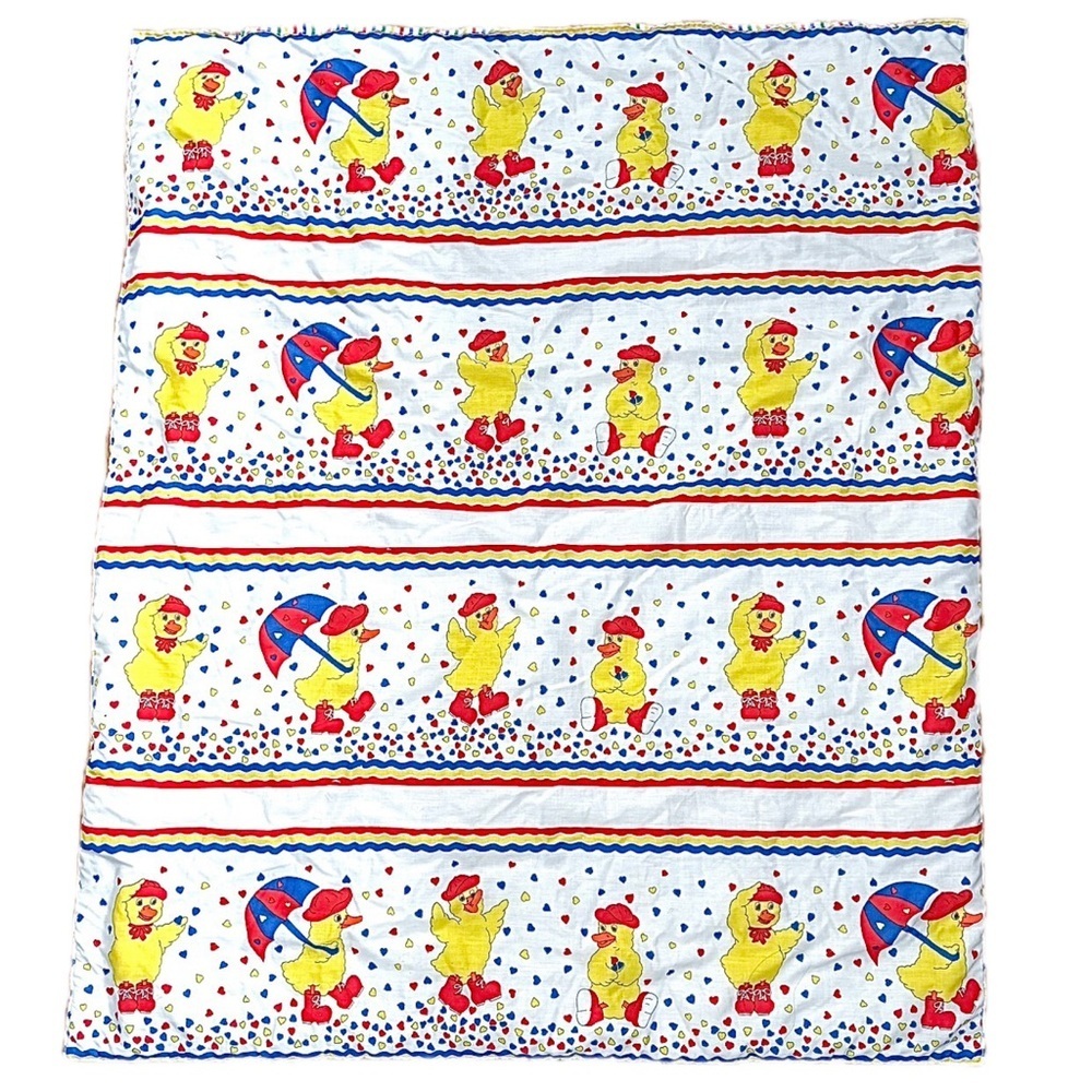 Vintage Rubber Ducky Baby Handmade Quilt Blanket Ducks Colorful Whimsical Fun